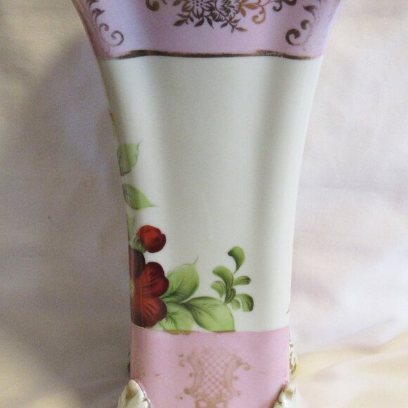 Vintage Noritake Wreath M Mark 4 Toed Vase Hand Painted Floral Pink & Gold J489 - Picture 7 of 10